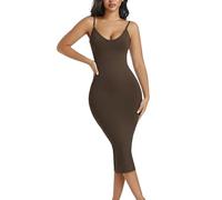 Athlemo Shapewear Slip Bodycon Dress for Women Spaghetti Strap Full Slip for Under Dress Seamless Body Shaper Tummy Control, Brown, Medium