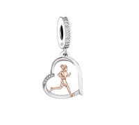 Athlete Runner Marathon Triathlon Mother Daughter I Love You Heart Charm Bead Pendant 925 Sterling Silver Dangle Compatible With Pandora Charm Bracelet