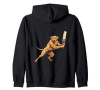 Athletic Dog Playing Cricket Batsman Mascot Zip Hoodie