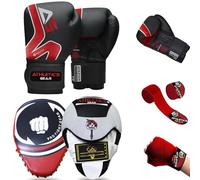 ATHLETIC GEARS SET - A Pair of Boxing Gloves, Boxing Pads, & Hand Wraps (8 oz)