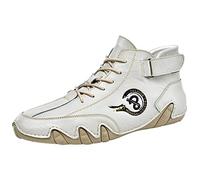 Athletic Gym Running Shoes New Men's Soild Color Casual High Top Leather Shoes British Fashion Lace Up Sneakers