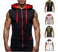 Athletic Hoodie Men No Sleeves, Gym Sleeveless Hoodie Men Green