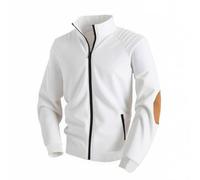 Athletic Jacket for Men Fall Spring Casual Track Jackets Full Zip Elbow Patchwork Long Sleeve Jackets with Pockets White