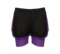 Athletic Sportswear Ladies Shorts 2 in 1 Running Shorts Sports Performance Fitness Gym Cycling Bottoms (8, Black/Purple)