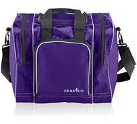 Athletico Bowling Bag for Single Ball - Single Ball Tote Bag With Padded Ball Holder - Fits a Single Pair of Bowling Shoes Up to Mens Size 14 (Purple)