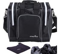 Athletico Bowling Bag & Seesaw Polisher Bundle - Single Ball Tote Bag With Padded Ball Holder - Fits a Single Pair of Bowling Shoes Up to Mens Size 14 (Black)