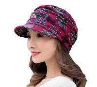 Athletics Baseball Hat Short Brim Warm Foldable Earflap Women Cap Ethnic Style Floral Print Autumn Winter Hat Daily Clothing Fetus Hat (Wine, One Size)