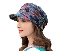 Athletics Baseball Hat Short Brim Warm Foldable Earflap Women Cap Ethnic Style Floral Print Autumn Winter Hat Daily Clothing Fetus Hat (Grey, One Size)