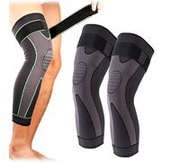 Athletikco Ultra Knee - Long Compression Sleeve, Long Compression Self Heating Sleeve with Straps, Tourmaline Acupressure Selfheating Knee Sleeve (L,Black)