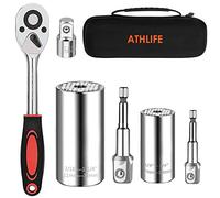 Athlife Universal Socket Wrench Set (11-32mm 7-19mm) Professional Sockets Tools Multi-function Wrench Repair Kit with Power Drill & 3/8 Ratchet Wrench Adapter Chrome Vanadium Steel (6PCS)
