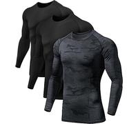 ATHLIO 1 or 3 Pack Men's UPF 50+ Long Sleeve Compression Shirts, Water Sports Rash Guard Base Layer, Athletic Workout Shirt, 3pack Black/ Black/ Urban Camo Black, L