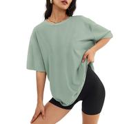 ATHMILE Womens Oversized T Shirts Casual Tee Workout Tops Gym Clothes Summer Loose Fit Short Sleeve Graphics Basic Y2K 2026, Grey Green, XXL