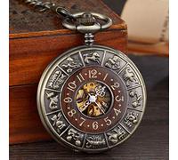 AthuAh Vintage Watch, Box Package Solid Wood Mechanical Pocket Watch Chain Locket Dial Hollow Steampunk Skeleton Mens Male Clock Watches Round 2(Mechanical Watch2)