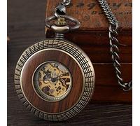AthuAh Vintage Watch, Box Package Solid Wood Mechanical Pocket Watch Chain Locket Dial Hollow Steampunk Skeleton Mens Male Clock Watches Round 2(Pm053 Mechanical)
