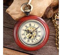 AthuAh Vintage Watch, Box Package Solid Wood Mechanical Pocket Watch Chain Locket Dial Hollow Steampunk Skeleton Mens Male Clock Watches Round 2(Round 2)
