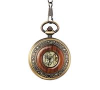 AthuAh Vintage Watch, Box Package Solid Wood Mechanical Pocket Watch Chain Locket Dial Hollow Steampunk Skeleton Mens Male Clock Watches Round 2(Pm004 Mechanical)