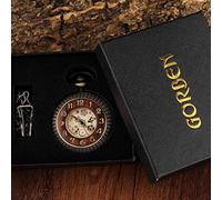 AthuAh Vintage Watch, Box Package Solid Wood Mechanical Pocket Watch Chain Locket Dial Hollow Steampunk Skeleton Mens Male Clock Watches Round 2(Mechanical with Box)