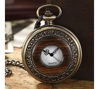 AthuAh Vintage Watch, Box Package Solid Wood Mechanical Pocket Watch Chain Locket Dial Hollow Steampunk Skeleton Mens Male Clock Watches Round 2(P523 Quartz Pocket)