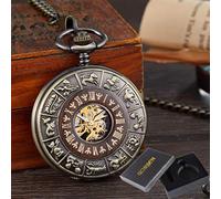 AthuAh Vintage Watch, Box Package Solid Wood Mechanical Pocket Watch Chain Locket Dial Hollow Steampunk Skeleton Mens Male Clock Watches Round 2(Watch1with Box)