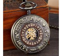 AthuAh Vintage Watch, Box Package Solid Wood Mechanical Pocket Watch Chain Locket Dial Hollow Steampunk Skeleton Mens Male Clock Watches Round 2(Mechanical Watch1)