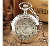 AthuAh Vintage Watch, Hollow Silver Pendant Pocket Watch with Necklace Chain for Men Women Black Gold dial(Green Dial 30cmchain)