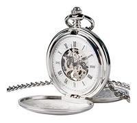 AthuAh Vintage Watch, Mechanical Pocket Watch Full Luxury Men Women Stylish Retro FOB Hand Wind-Black(Silver Silver)