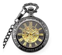 AthuAh Vintage Watch, Men's Vintage Pocket Watches Mechanical Steampunk Watches Clock Pendant with Chain Box Best(Black)