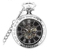 AthuAh Vintage Watch, Men's Vintage Pocket Watches Mechanical Steampunk Watches Clock Pendant with Chain Box Best(Silver)