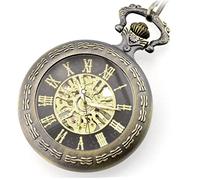 AthuAh Vintage Watch, Men's Vintage Pocket Watches Mechanical Steampunk Watches Clock Pendant with Chain Box Best(Bronze)