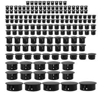 Athyior 165pcs Plastic Hole Plugs 7 Sizes - Screw Hole Covers Caps Locking Insert End Cap Round Flush Type Holes Fix Plug Drilling Cover for Furniture Cabinet Kitchen Cupboard(Black)