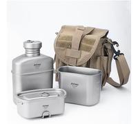 ATiAP Titanium Canteen Mess Kit with Water Bottle Pot, Ultralight Portable 1100ML Pot with 750ML and 400ML Stackable Cups for Outdoor Camping Hiking