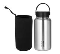 ATiAP Wide Mouth Stainless Steel Water Bottle, 1050ml (35oz) Single Wall Metal Canteen, Leak-Proof Large Capacity Flask for Hiking, Camping, Backpacking and Outdoor Survival, 7.9 x 3.6 inches