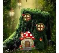 atibi Fairy Garden Decor Fairy Door and Windows for Trees, Glow in The Dark Mushroom Yard Sculpture Lawn Ornament Mini Garden Art Outdoor Decor Accessories with Lantern (C)