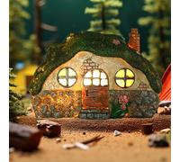 atibi Fairy Garden Ornament Outdoor,Solar Powered LED Fairy House for Garden Waterproof Resin Dwelling Ornament Night Light for Home Yard Decoration