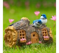 atibi Fairy Garden Ornament Outdoor,Solar Powered LED Fairy House for Garden Waterproof Resin Dwelling Ornament Night Light for Home Yard Decoration (Bird house)