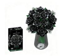 atibi Flower Bouquet Building Set, 12 PCS Artificial Roses 4 Gypsophila for Adults Creative Flowers Building Blocks Set Toy DIY Decor for Home Office,Creative Gift for Lover Black Roses -With No Vase
