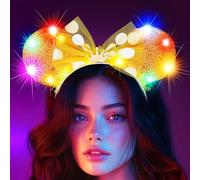 Atigy Mouse Ear Light Up Headband Sequin Ear Bow Hair Hoop LED Festival Hair Accessories for Women (Gold, One Size)