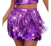 Atigy Pink Sequin Skirt Sparkly Belly Dance Skirt Fringle Mermaid Costume Skirts for Women (UK, Alpha, One Size, Regular, Regular, Purple)