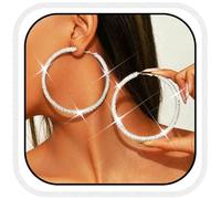 Atigy Rhinestone Hoop Earrings Silver Wedding Earrings Large Hoop Earrings Jewelry for Women (Silver)