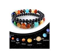 ATIMIGO 2 Pack Solar System Bracelet Universe Galaxy The Eight Planets Guardian Star Natural Stone Beads Bracelet Bangle Gifts for Women Men, 8 5 inch, Stone