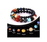ATIMIGO 2 Pack Solar System Bracelet Universe Galaxy The Eight Planets Guardian Star Natural Stone Beads Bracelet Bangle Gifts for Women Men, 8 5 inch, Stone