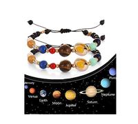 ATIMIGO 2 Pack Solar System Bracelet Universe Galaxy The Eight Planets Guardian Star Natural Stone Beads Bracelet Bangle Gifts for Women Men Girls, 11 inches, Stone, Artificial Blue Sandstone