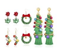 ATIMIGO Merry Christmas Drop Dangle Earrings Cute Christmas Xmas Tree Light Bulb Snowman Santa Candy Cane Socks Red Bow Beaded Dangling Earrings for Women Christmas Gift, Zinc, No Gemstone