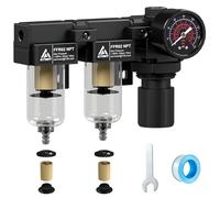 ATINY 1/4" NPT Compressed air dryer,Air Pressure Regulator Filter Combo,Air Compressor Filter Dryer-Double Air Filters,5 and 5 Micron Filter Cartridge,Semi-Auto Drain,Metal Bracket-Blue