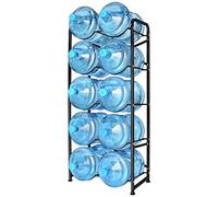 Ationgle 5 Gallon Water Bottle Holder for 10 Bottles, 5 Tiers Heavy-Duty Water Cooler Jug Rack with Reinforcement Frame for Kitchen Office, Black