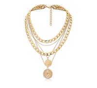 Atiptu Chunky Gold Coin Necklace Layered Cuban Link Chain Necklace for Women Pirate Necklaces 80s 90s Hip Hop Punk Necklace Gold Statement Jewelry Halloween Holiday Accessories, L, Alloy Steel, No