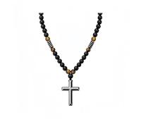 Atiptu Cross Necklace for Men Vintage Beaded Cross Pendant Necklaces | Statement Tigers Eye Stone Black Beads Necklace Punk Hip Hop Beaded Cross Necklaces Christian Religious Jewelry Gifts