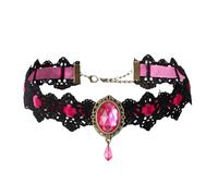 Atiptu Gothic Lace Choker Necklace for Women Black Lace Choker Necklace Vintage Red Crystal Pendant Necklaces Vampire Necklaces Halloween Costume Accessories, Normal Large, Metal, No Gemstone