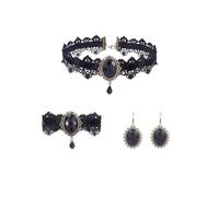 Atiptu Gothic Lace Choker Necklace for Women Black Lace Choker Necklace Vintage Red Crystal Pendant Necklaces Vampire Necklaces Halloween Costume Accessories, Normal Large, Metal, No Gemstone