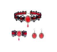 Atiptu Gothic Lace Choker Necklace for Women Black Lace Choker Necklace Vintage Red Crystal Pendant Necklaces Vampire Necklaces Halloween Costume Accessories, Normal Large, Metal, No Gemstone